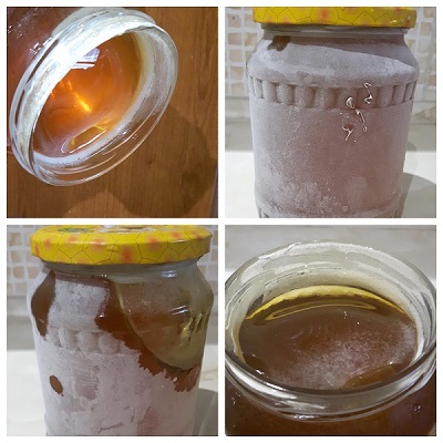 Ani 2 hodiny po vybratí z mraziaka a prevrátený fľaše hore dnom med ešte nevyteká